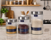 3 Piece glass jar set
