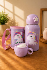Kids Unicorn Insulated Water Bottle with Cup & Carrying Sleeve