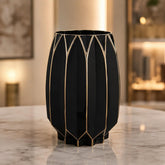Luxury Black Glass Vase with Gold Accents