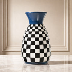 Modern Blue & Black Checkered Ceramic Vase