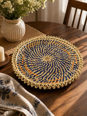 Handwoven Round Seagrass & Coated Thread Flat Basket