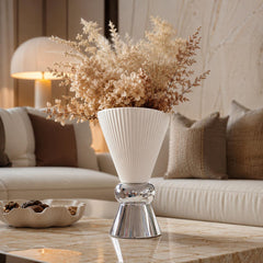 Modern White Ceramic Vase with Chrome Base