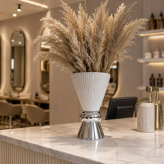 Modern White Ceramic Vase with Chrome Base