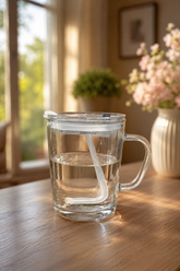 Elegant Glass Mug with Handle & Straw and lid