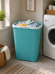 Turquoise Plastic Laundry Basket with Lid