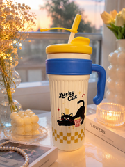 Cute Cat Cartoon Kids Tumbler with Straw