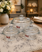 Glass Serving Bowl Set with Lids – 3 Piece