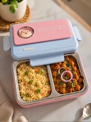 Pink 2-Compartment Stainless Steel Lunch Box for Kids