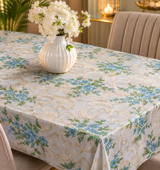 Elegant Floral Dining Table Cover – Blue & White