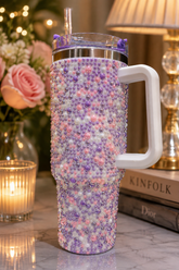Elegant Purple Rhinestone Tumbler with Handle
