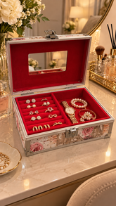 Luxury Floral Jewelry Box – Red Velvet Jewelry Organizer & Storage Case