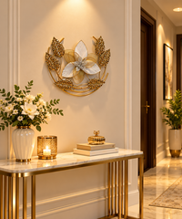 Luxury Gold & White Floral Metal Wall Art