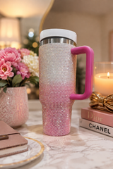 Pink Rhinestone Tumbler with Handle & Straw