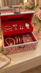 Pink Printed Jewelry Box with Lock & Handle