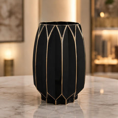 Luxury Black Glass Vase with Gold Accents