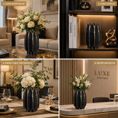 Luxury Black Glass Vase with Gold Accents