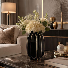 Luxury Black Glass Vase with Gold Accents