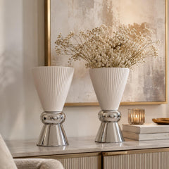 Modern White Ceramic Vase with Chrome Base