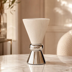 Modern White Ceramic Vase with Chrome Base