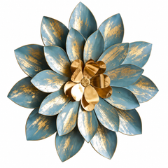 Elegant Blue & Gold Metal Flower Wall Decor