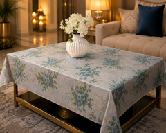 Elegant Floral Dining Table Cover – Blue & White