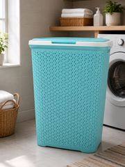 Turquoise Plastic Laundry Basket with Lid