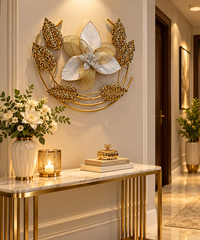 Luxury Gold & White Floral Metal Wall Art