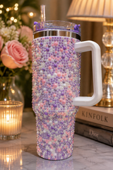 Elegant Purple Rhinestone Tumbler with Handle