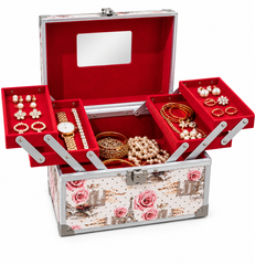 Floral Wooden Jewellery Box with Multiple Compartments
