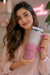 Pink Rhinestone Tumbler with Handle & Straw